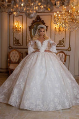 Suzhoufashion Elegant Sweetheart Ball Gown Lace Wedding Gowns Bridal Dresses With Long Sleeves