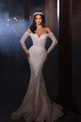 Suzhoufashion Extravagant A-line Lace Mermaid Wedding Dresses with Sleeves Off-the-shoulder