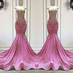 Suzhoufashion Glamorous Pink Sequined Sleeveless Straps Long Beading Mermaid Prom Dresses