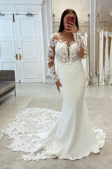 Suzhoufashion Gorgeous Mermaid V-Neck Long Sleeves Lace Bridal Dresses Long On Sale