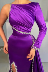 Suzhoufashion Gorgeous Purple Long A-line Sequined Split Evening Dresses With Long Sleeves