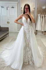 Suzhoufashion Gorgeous Spaghetti-Straps Sleeveless Bridal Dresses With Detachable Train