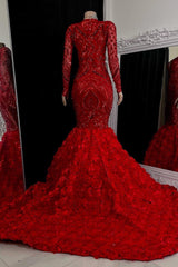 Suzhoufashion Gorgeous V-neck Lace Prom Dress With Long Sleeves Long Red Mermaid