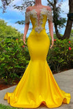 Gorgeous Yellow Tassel Off-The-Shoulder Beading Prom Dresses with Ruffles