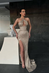 Suzhoufashion Halter Sequins Mermaid Evening Prom Dresses Sleeveless With Slit