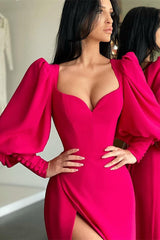 Suzhoufashion Modern Bubble sleeves Sweetheart Red Side-cut Mermaid Evening Prom Dresses