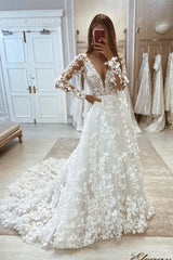 Suzhoufashion New Arrival V-Neck Lace Long Sleeves Floor Length Bridal Dresses