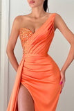 Suzhoufashion Orange Sleeveless Mermaid Evening Dress Long Slit With Beads