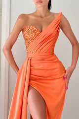 Suzhoufashion Orange Sleeveless Mermaid Evening Dress Long Slit With Beads