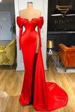 Red Off-the-Shoulder Long Sleeves Evening Prom Dresses Mermaid With High Split
