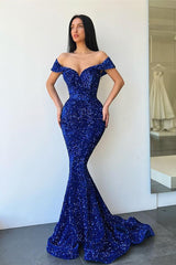 Suzhoufashion Royal Blue Sequins Mermaid Evening Dress Long Off-ther-Shoulder