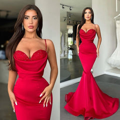 Suzhoufashion Sexy Red Spaghetti-Straps Mermaid Evening Prom Dresses Long On Sale