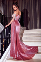 Suzhoufashion Unique Dusty Rose Off-the-shoulder Mermaid Evening Dresses With Split