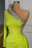 Suzhoufashion Yellow Green Long Sleeves One Shoulder Evening Prom Dresses Mermaid With Beads