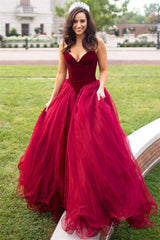 Sweatheart Puffy Tulle Burgundy Prom Dress | New Arrival Sexy Velvet Formal Evening Dress