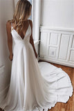 Sweep-Train A-line Lace Charming White Spaghetti-Straps Wedding Dresses