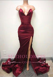 Sweep Train Sleeveless Evening Dress Burgundy Front Split Sexy Sweetheart Prom Dress BA5544