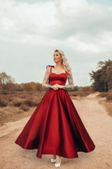 Sweetheart Ankle Length Red Straps A-line Prom Dress