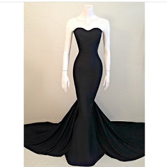 Sweetheart Black Mermaid Evening Dresses Sexy Simple Court Train Party Dresses TB0024