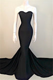 Sweetheart Black Mermaid Evening Dresses Sexy Simple Court Train Party Dresses TB0024