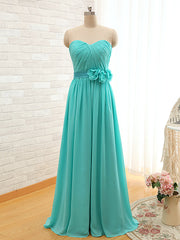 Sweetheart Blue Ruffles Chiffon Bridesmaid Dress Popular Plus Size Long Wedding Dress