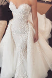 Sweetheart Lace Appliques Overskirt Wedding Dresses | Tulle Chapel Train Sexy Bridal Gowns