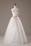 Sweetheart Lace Sash Wedding Dresses Lace-Up Bowknot Sleeveless Bridal Gowns