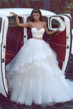 Sweetheart Ruffles Lace Wedding Dresses Strapless Tulle Bridal Gowns BA5565