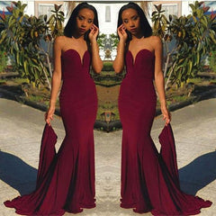 Sweetheart Sheath Burgundy Prom Dress | Strapless Long Evening Dress