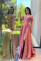 Sweetheart Simple Long Off-the-shoulder A-line Prom Dress With Slit