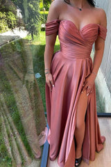 Sweetheart Simple Long Off-the-shoulder A-line Prom Dress With Slit