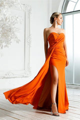 Sweetheart Sleeveless Satin Evening Dress With Side Split Online