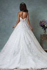 Sweetheart Tulle Applique Princess Dress Gorgeous Ruffles Court Train Wedding Dress