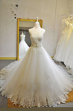 Sweetheart Tulle Court Train Bridal Gown with Beadings White Lace  Custom Made Wedding Dress