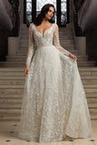 Sweetheart Tulle White Lace Appliques Wedding Dresses With Long Sleeves