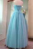 Tulle Rhinestone Rulles Prom Dresses Sweetheart Tiered Strapless Evening Dresses