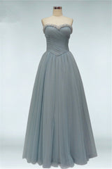 Tulle Rhinestone Rulles Prom Dresses Sweetheart Tiered Strapless Evening Dresses