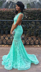 Turquoise Lace Dress for Prom Sexy Open Back Memraid Evening Dresses