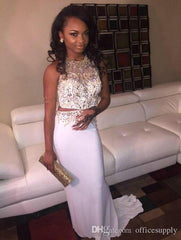 Two Pieces Prom Dresses Sleeveless Beading Sequins Long Evening Dress
