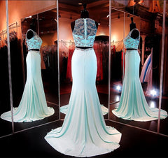 Two Pieces Sexy Mermaid Long Formal Occasion Dresses Sweep Train Beading Evening Dress CE0109