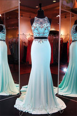 Two Pieces Sexy Mermaid Long Formal Occasion Dresses Sweep Train Beading Evening Dress CE0109