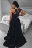 Unique One-shoulder Long-Sleeve A-Line Floor-Length Chiffon Prom Dresses with Appliques