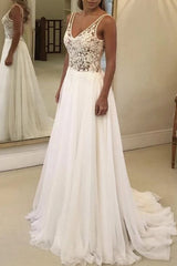 V-Neck Sleeveless Beach Wedding Dress Lace Long Bridal Gowns On Sale BC0875