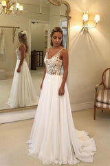 V-Neck Sleeveless Beach Wedding Dress Lace Long Bridal Gowns On Sale BC0875