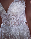 V-neck Appliques Sleeveless A-line Floor-Length Glamorous Wedding Dresses