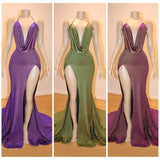 V-neck Dropped Formal Evening DressesSleeveless Side Slit Prom Dresses