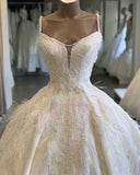 V-neck Feathers Spaghetti-Straps Marvelous Wedding Dresses