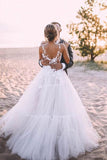 V-neck Lace Tulle Floor-length Wedding Dress