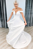 V-neck Off-the-shoulder Graceful A-line Wedding Dress With-belt