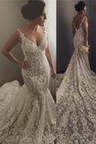 V-neck Sleeveless Mermaid Wedding Dresses Sexy Lace Appliques Bridal Gown WE0196